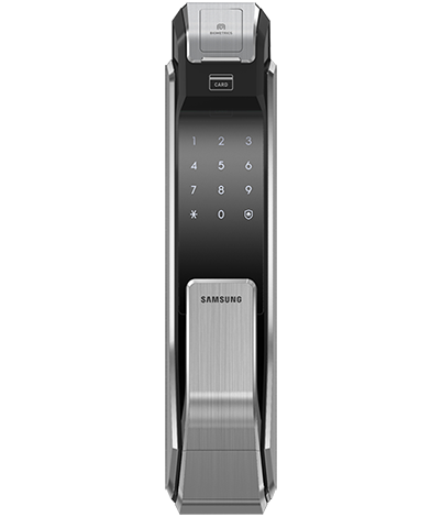 Bena Co. Samsung Door Lock SHS-718 front image with numbers lit and fingerprint reader closed
